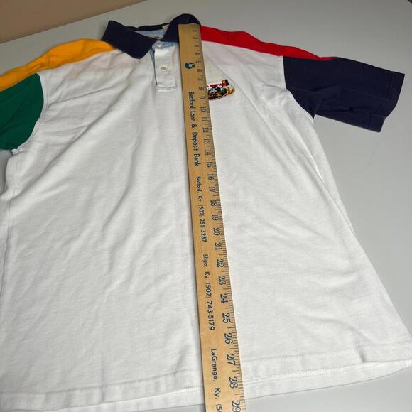 Vintage Disney Store Colorblock Polo Shirt Men’s L White Multicolor Mickey Motor - Picture 2 of 7
